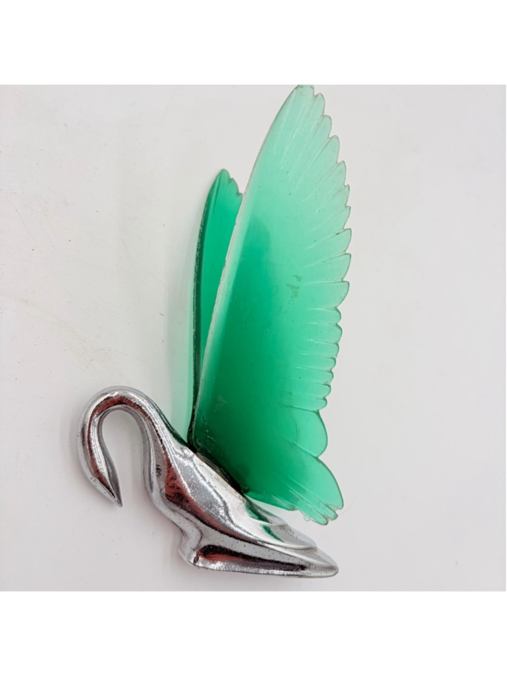 KNS Accessories 48098 Swan Bugler Hood Ornament Green Wings Chrome Windrider